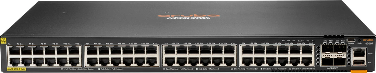 Switch HPE Aruba Networking CX 6200F, 48x Gigabit PoE Class 4, 4x SFP+ 10G, 740W, 1U, i zi