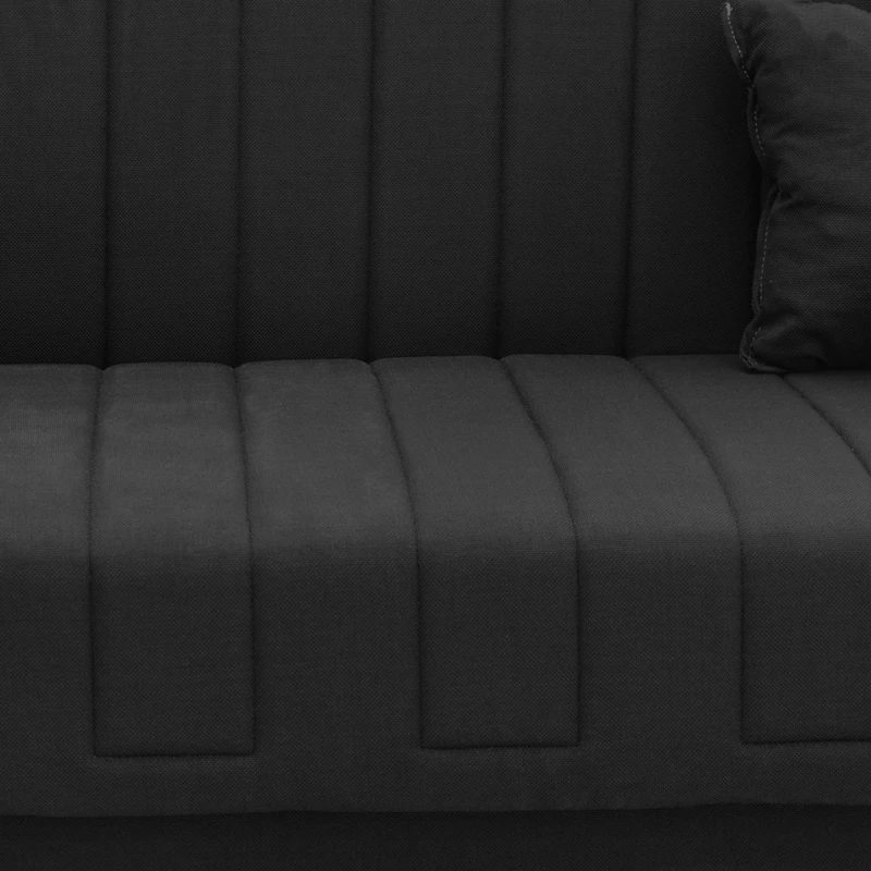 Divan trefishtë me shtrat dhe hapësirë ruajtjeje, ngjyrë e zezë,, 190x85x90cm