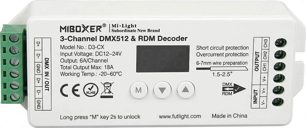 Kontroller LED DMX Miboxer Mi-Light D3-CX, DMX512/RDM, 3-kanal, DC12-24V