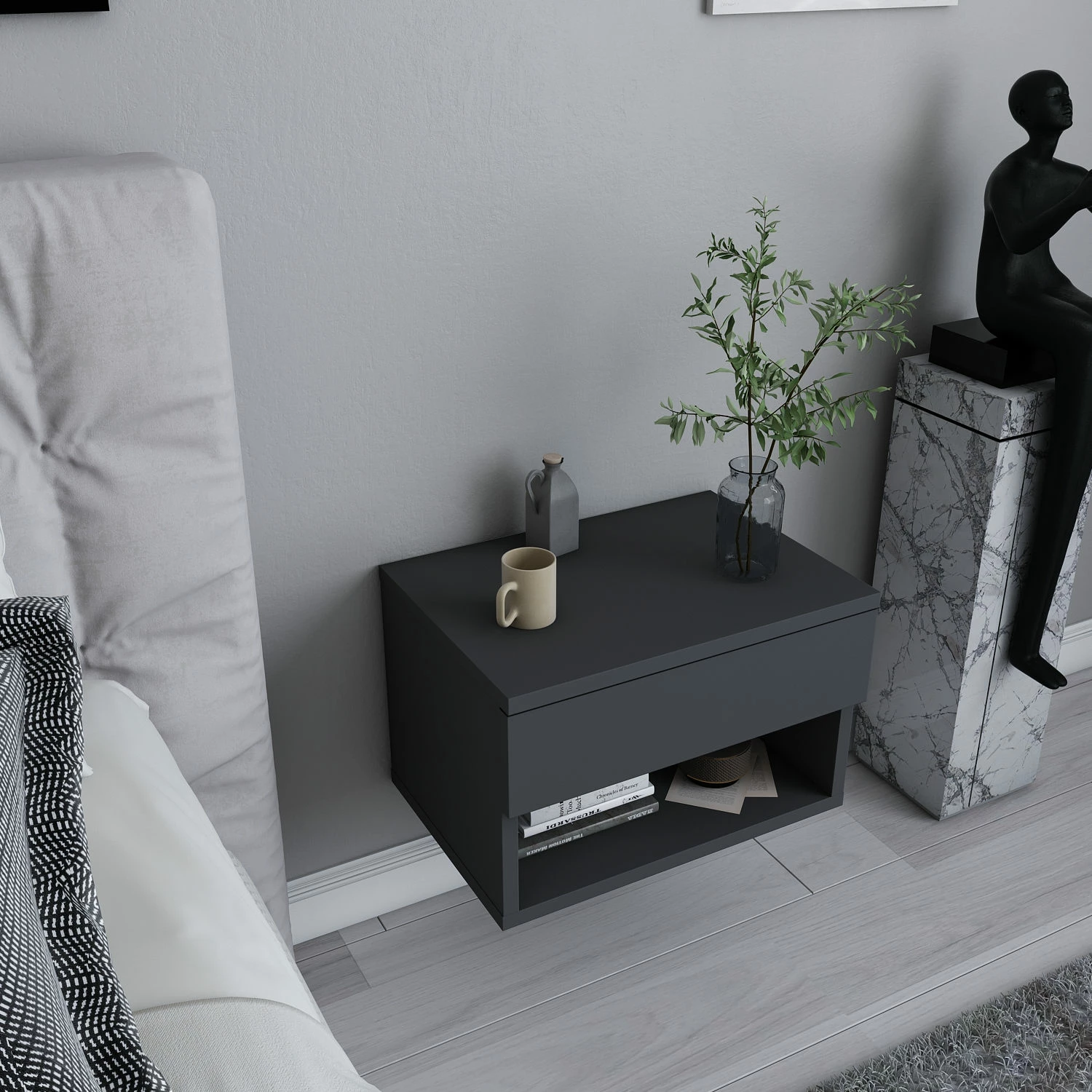 Komodinë natës Hanah Home, Jamot, ngjyrë antracit