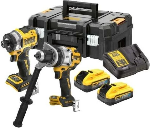 Set shpues me goditje + vidator me goditje DeWalt DCD1007 + DCF860, 18V, 2x5.0Ah POWERSTACK, TSTAK II, verdhë/zezë