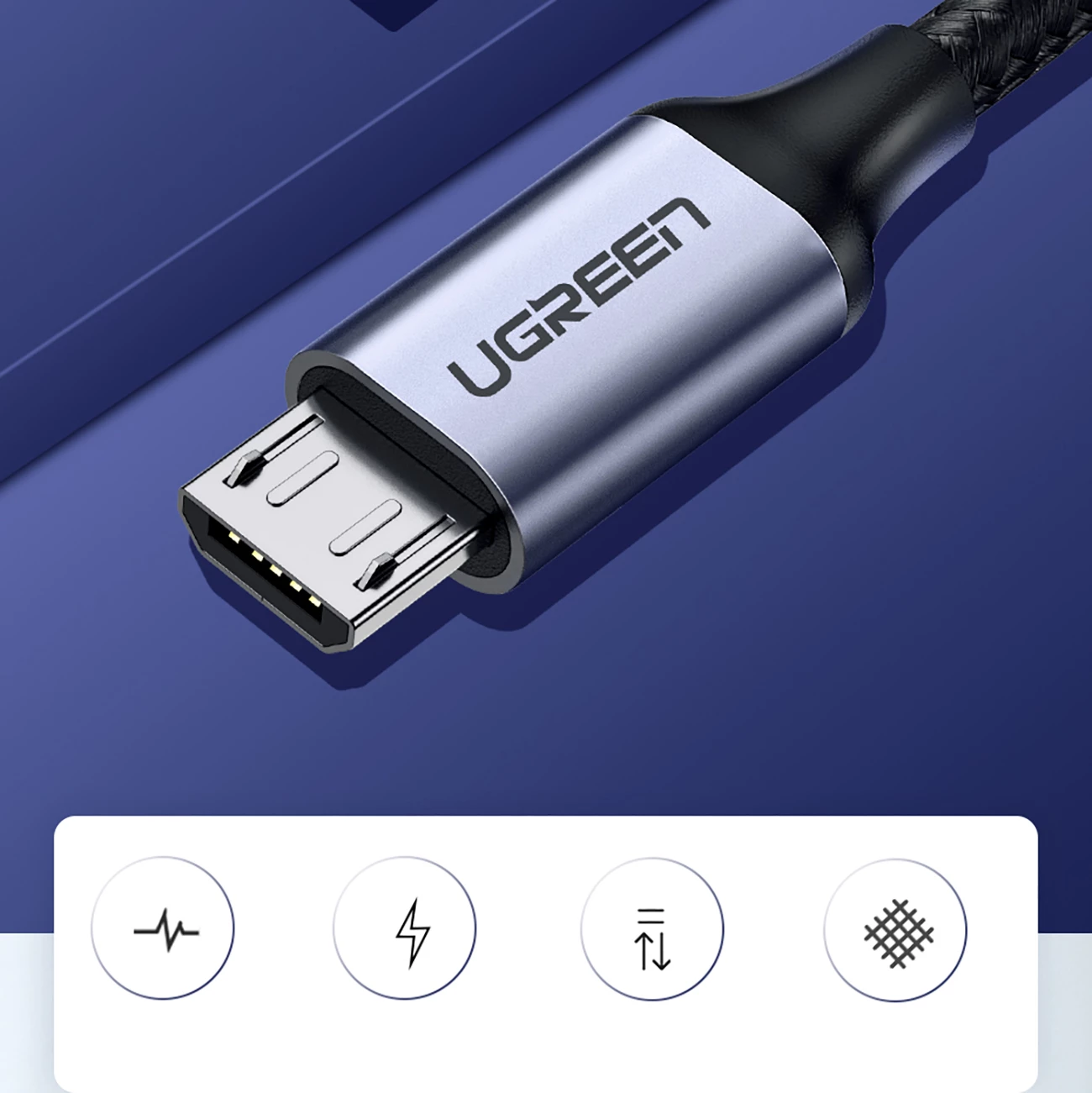 Kabllo Ugreen US290 60148, USB-A në micro USB, 2m, 2.4A, Gri