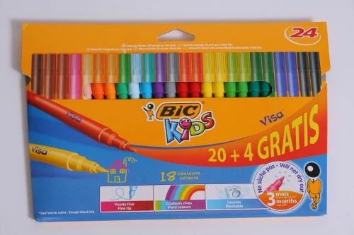 Flamastra Bic Kids Visa 897098, 24 ngjyra (20+4 gratis)