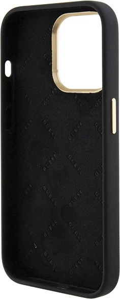 Mbështjellës Guess Silicone Logo Strass 4G për iPhone 15 Pro Max, zi