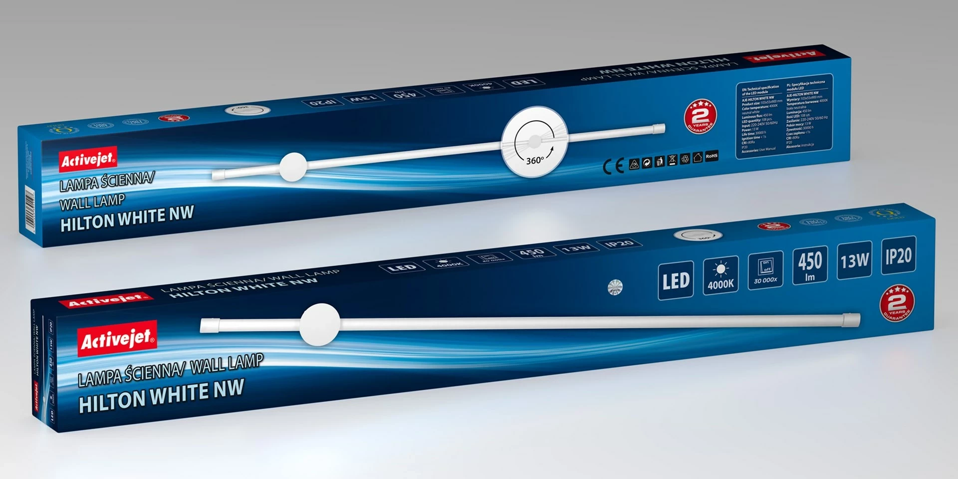 Llambë muri LED Activejet AJE-HILTON, 900 mm, e bardhë, dimmable