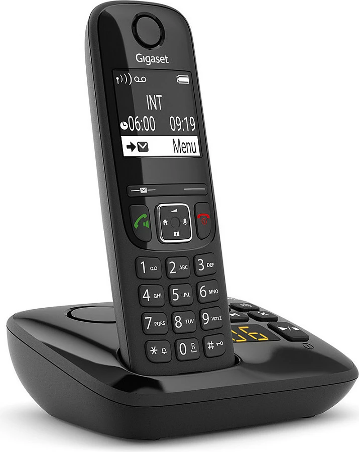 Telefon DECT pa kabllo Gigaset AS690A, sekretare digjitale 20 min, speakerphone, libër telefoni 100 kontakte, i zi