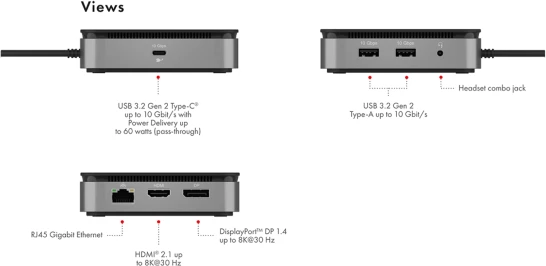 Docking station ICYBOX IB-DK408-C41 USB4 7në1 dual video 60W Power Delivery, antracit