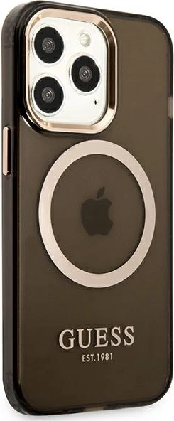 Mbështjellës Guess Gold Outline Translucent MagSafe për iPhone 13 Pro / iPhone 13, i zi