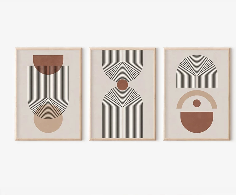 Set pikturash murale në kornizë Frenja triptik me print digjital, 33x1.5x48cm