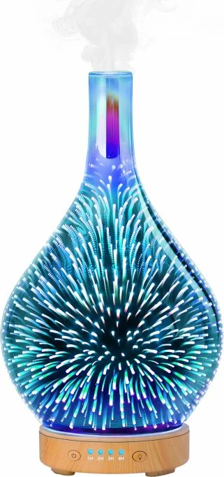Difuzor vajrash esencial ANJOU Fireworks ADA022 120 ml, LED 7 ngjyra, xham 3D, blu