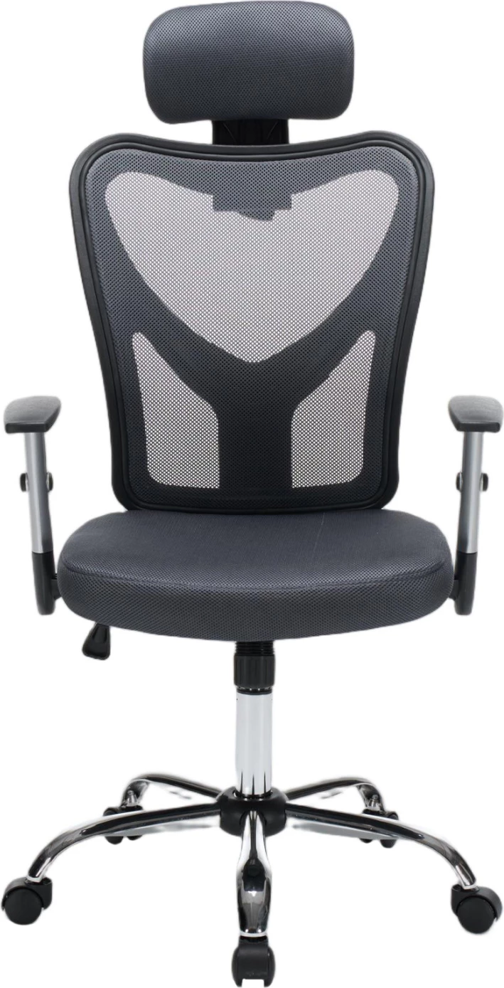 Karrige zyre CUORE, material rrjete gri, kornizë e zezë, bazë kromi, 63x61x125cm