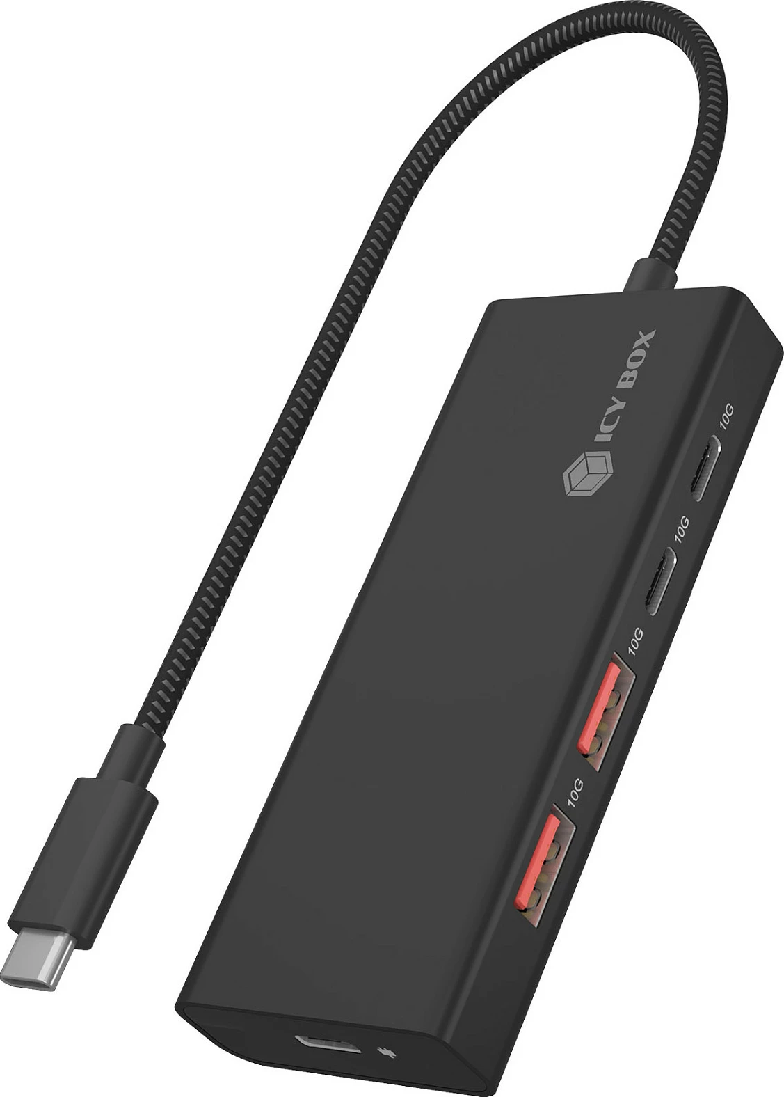 USB hub ICY BOX IB-Hub1436-CPD, 4 porta USB 3.2 Gen2, 10Gbps, PD 100W, e zezë