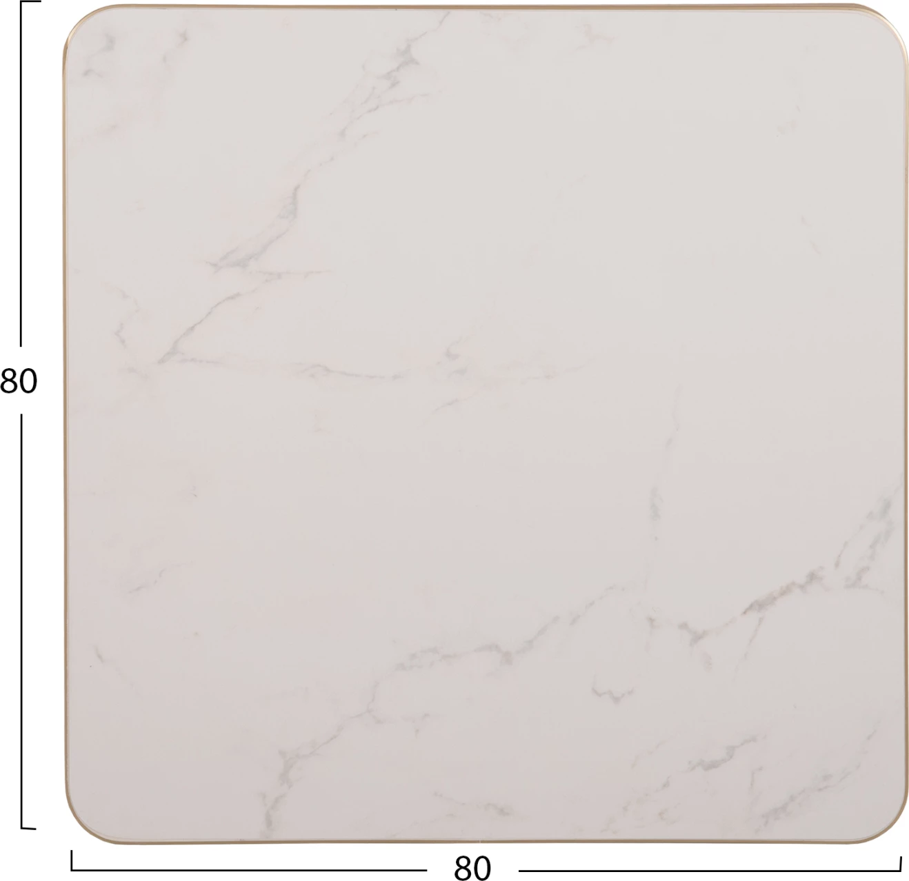 Sipërfaqe tavoline katrore prej guri të sinterizuar FH6655.12, mermer i bardhë me kornizë të artë, 80x80 cm