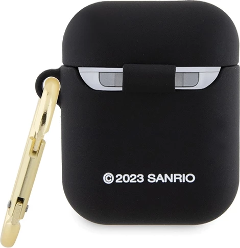 Mbështjellës Hello Kitty për AirPods 1/2, silikon, i zi, me unazë