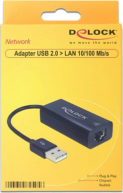 Adapter USB në Ethernet DeLOCK 62595, USB 2.0, 10/100 Mbps, i zi