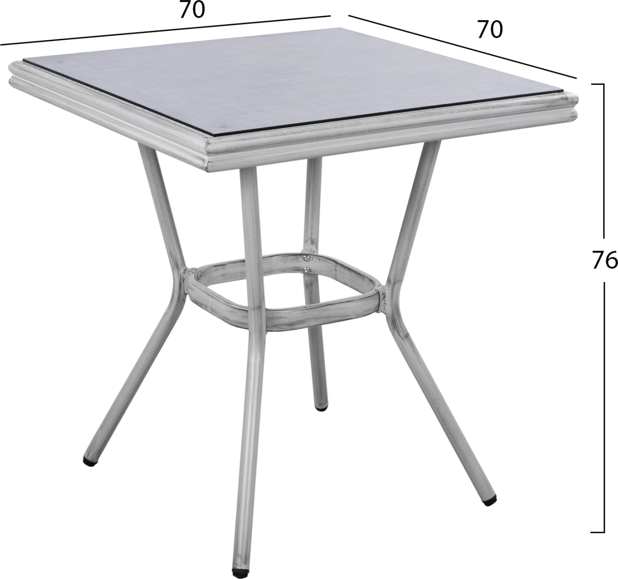 Tavolinë alumini 70X70X76 pamje bambuje FH5568.01 patinë e bardhë me xham