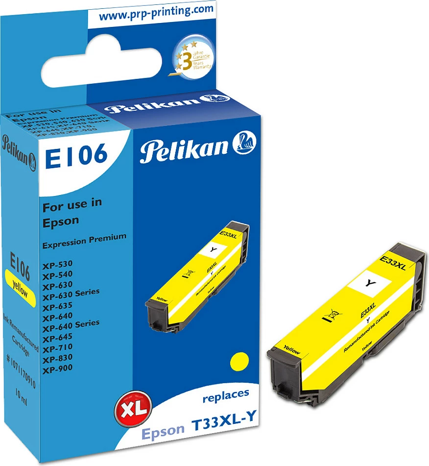 Kartrixh boje Pelikan E106, zëvendësim Epson T33XL-Y / T3354 (33XL), e verdhë