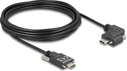 Kabllo USB-C DeLOCK, USB 2.0, PD 3.0 60W, 5m, me vida, konektor këndor, e zezë