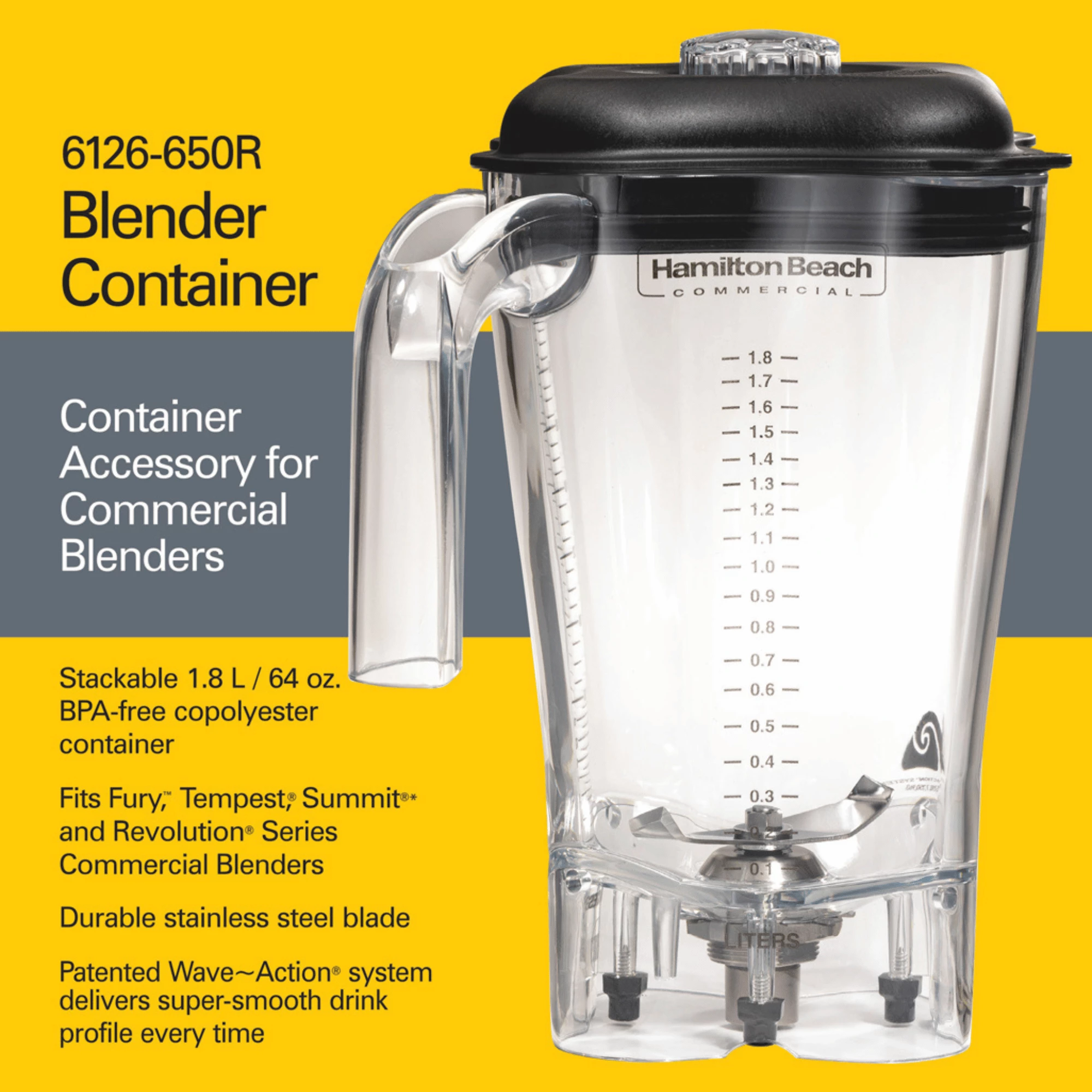 Enë blenderi, Hamilton Beach Commercial, për HBF600R-CE, 1.8 L, kopoliester, transparente