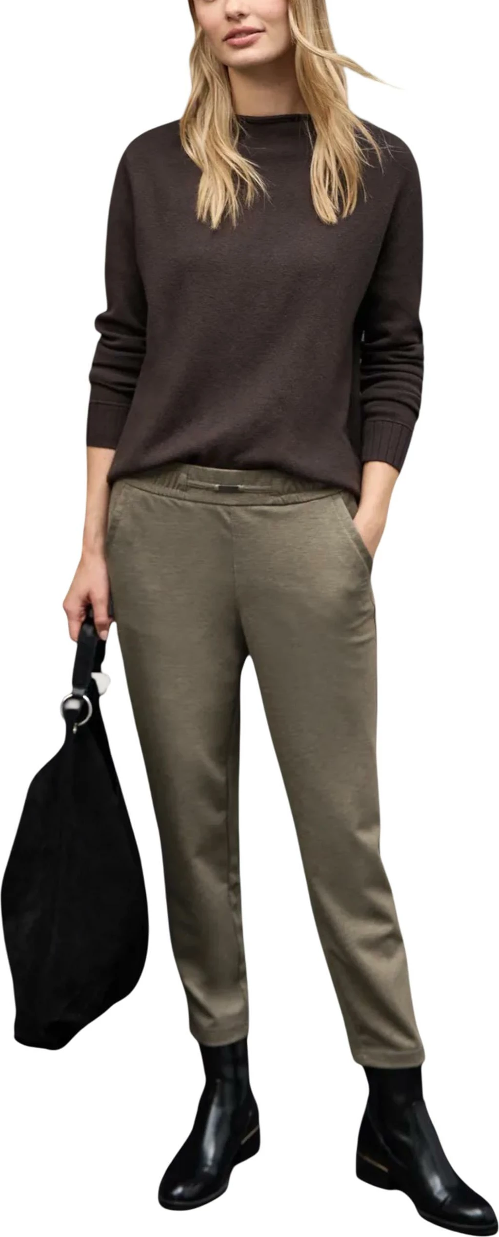 Pantallona për femra Street One Bonny Buckle Piquee 379784, kafe [Madhësia: W34 L28]