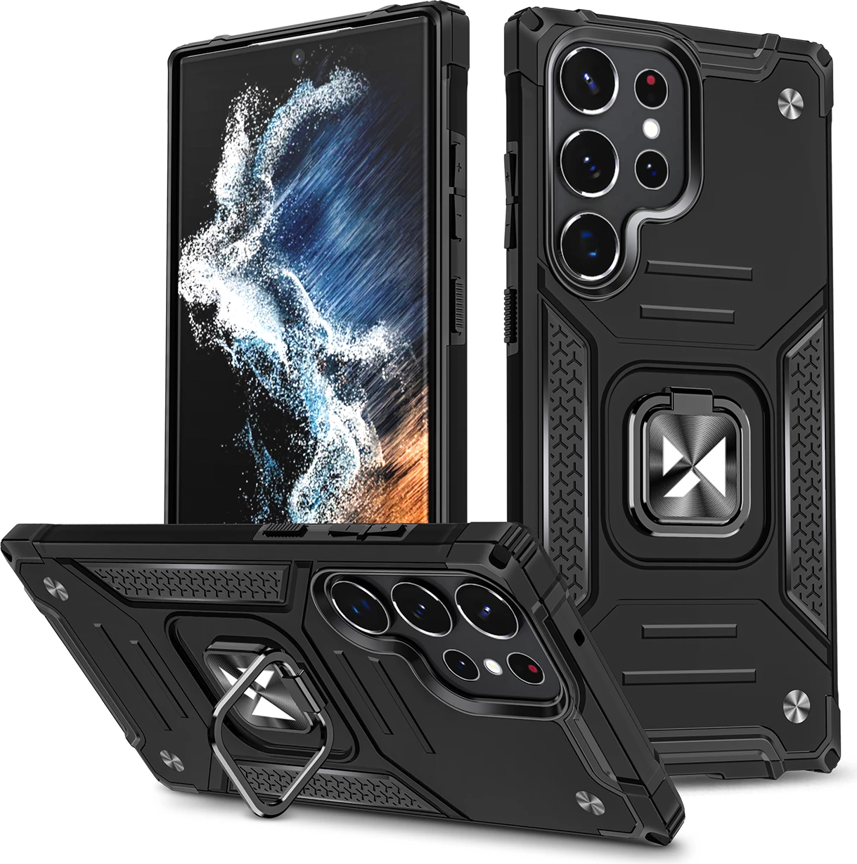 Mbështjellës Wozinsky Ring Armor për Samsung Galaxy S23 Ultra, me unazë dhe këmbalec, e zezë