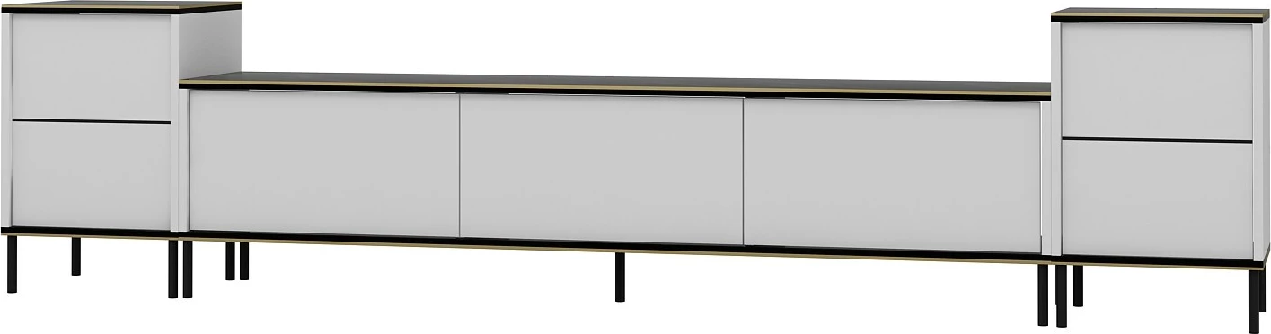 Komodë TV Skye Decor, e bardhë, mermer, me dy komodina