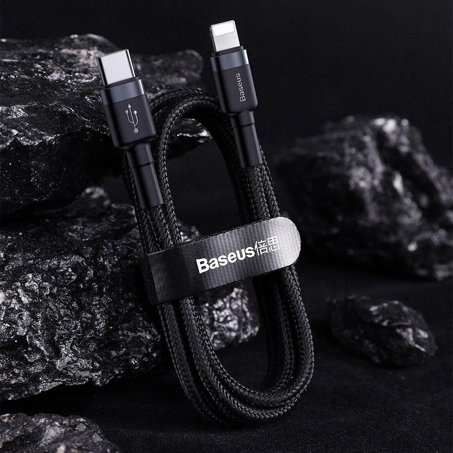 Kabllo Baseus Cafule CATLKLF-G1, USB-C në Lightning, 1m, 18W, e zezë/gri