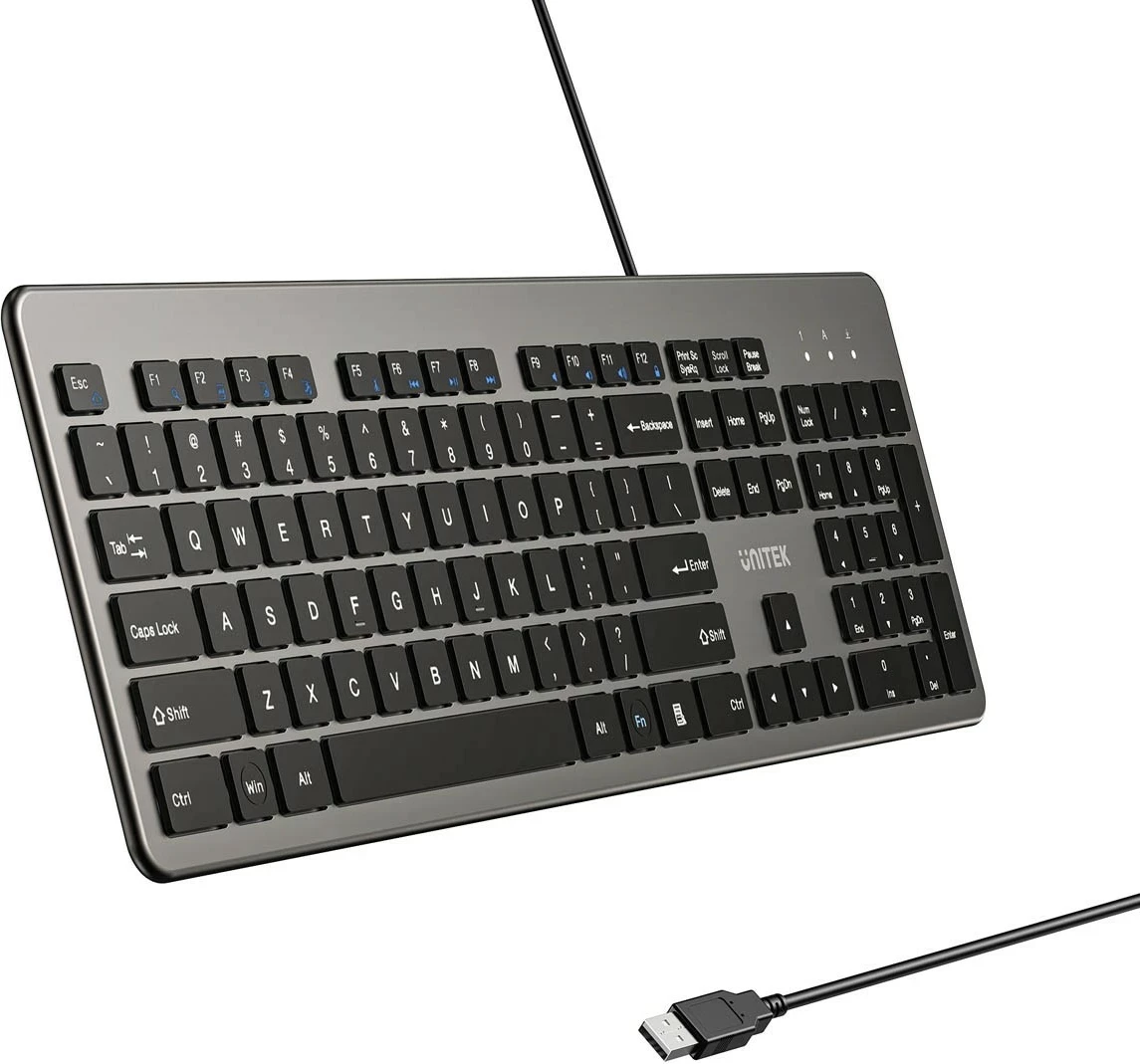 Tastierë Unitek SlimTap, full-size 104 taste, USB, gri