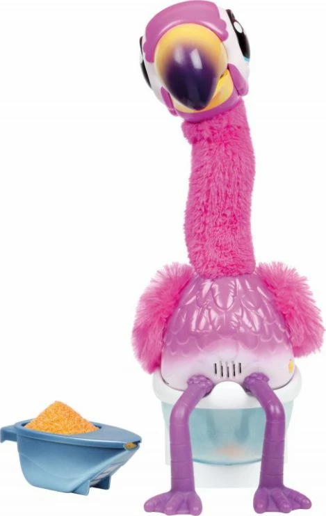 Lodër interaktive flamingo Cobi Little Live Pets 26222, me tinguj dhe përsëritje zëri, 3x AA, rozë, set me tualet + ushqim + lopatë