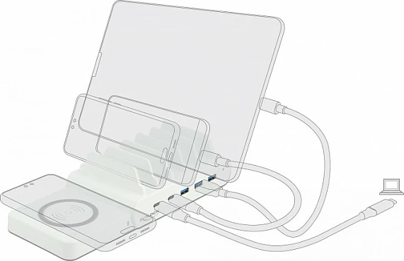 Stacion karikimi DeLOCK USB-C PD 2x + USB-A 3x, 110W, wireless 15W, i bardhë