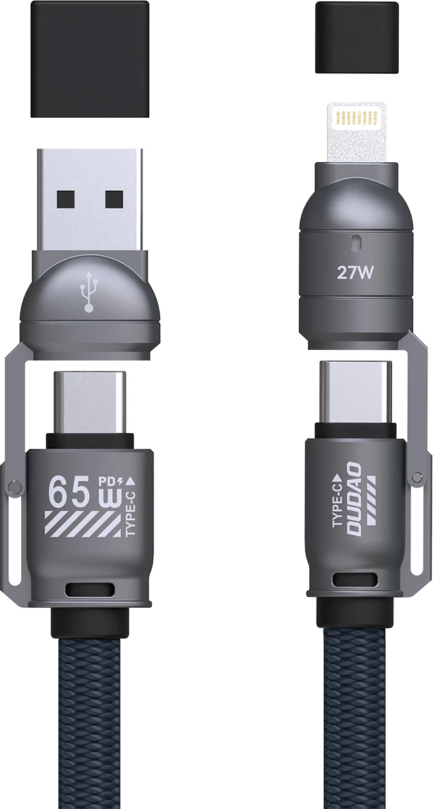 Kabllo Dudao L20Max 65W 4-n-1 1.5 m USB-C në USB-C me adapter Lightning dhe USB-A, me litar, Kaltër, në kuti