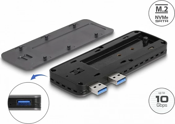 Kasë për SSD DeLOCK USB 3.2 Gen 2, M.2 NVMe/SATA, për PlayStation 5, e zezë