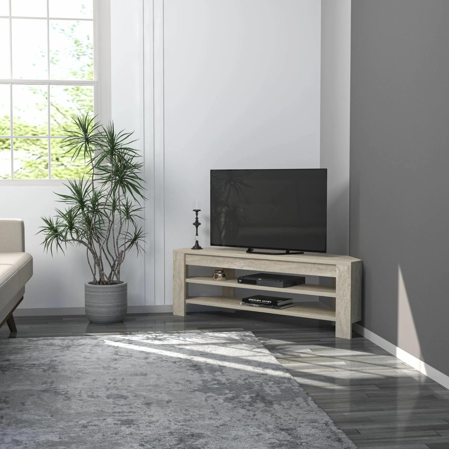 Komodë këndi për TV Hanah Home, ngjyrë travertin
