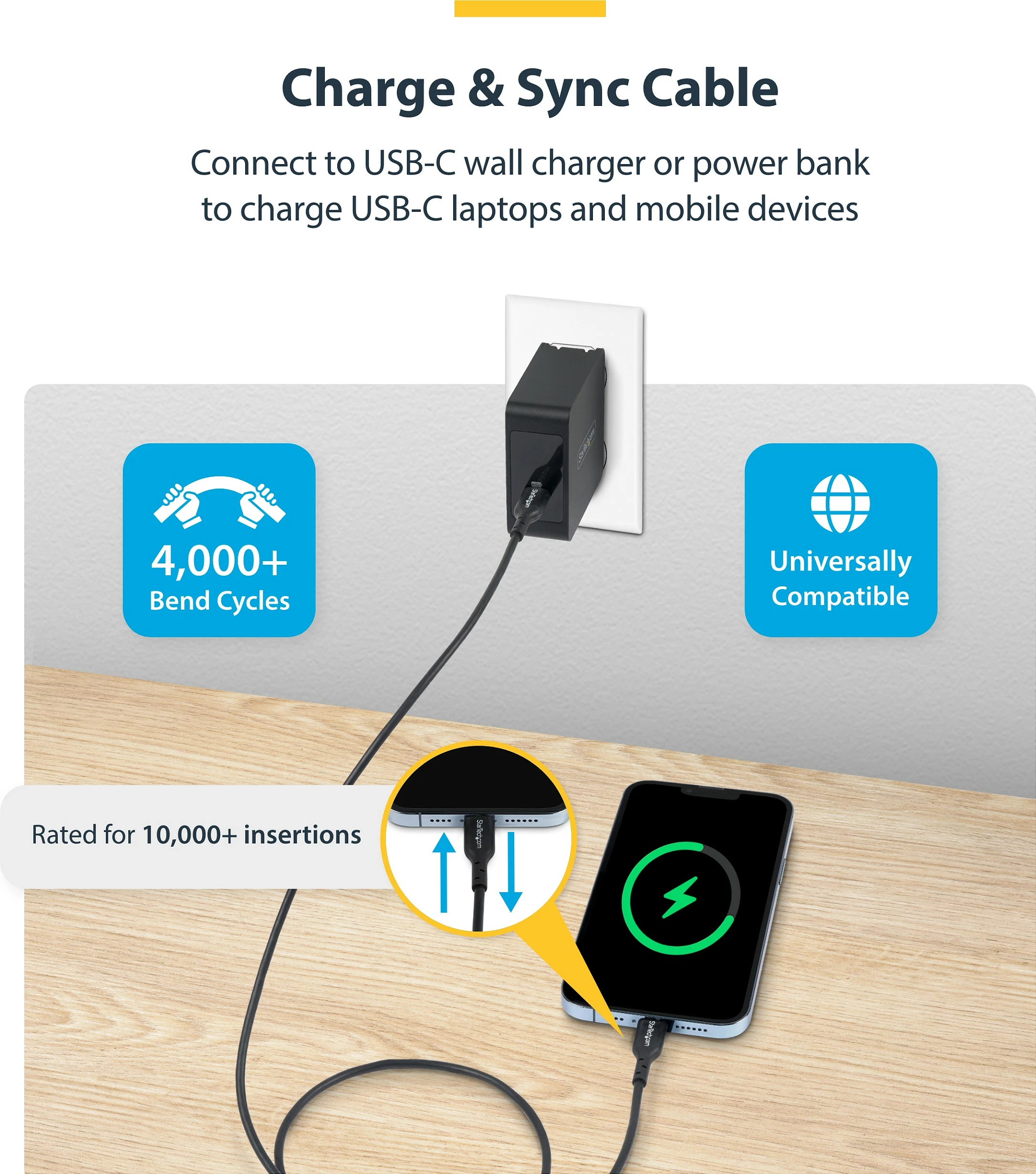 Kabllo USB-C StarTech, USB-C në USB-C, 3m, 60W PD, e zezë