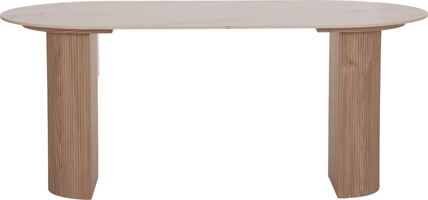 Tavolinë ngrënie Mellow, FH18416, këmbë MDF, sipërfaqe qeramike ngjyrë mermeri të bardhë, 180x90x76 cm