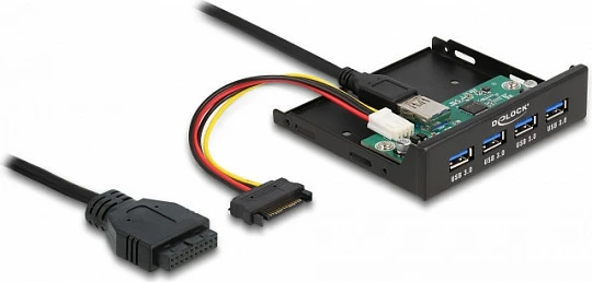 Hub USB i brendshëm DeLOCK 3.5", 4x USB 3.2 Gen 1 Type-A, 5 Gbit/s, i zi
