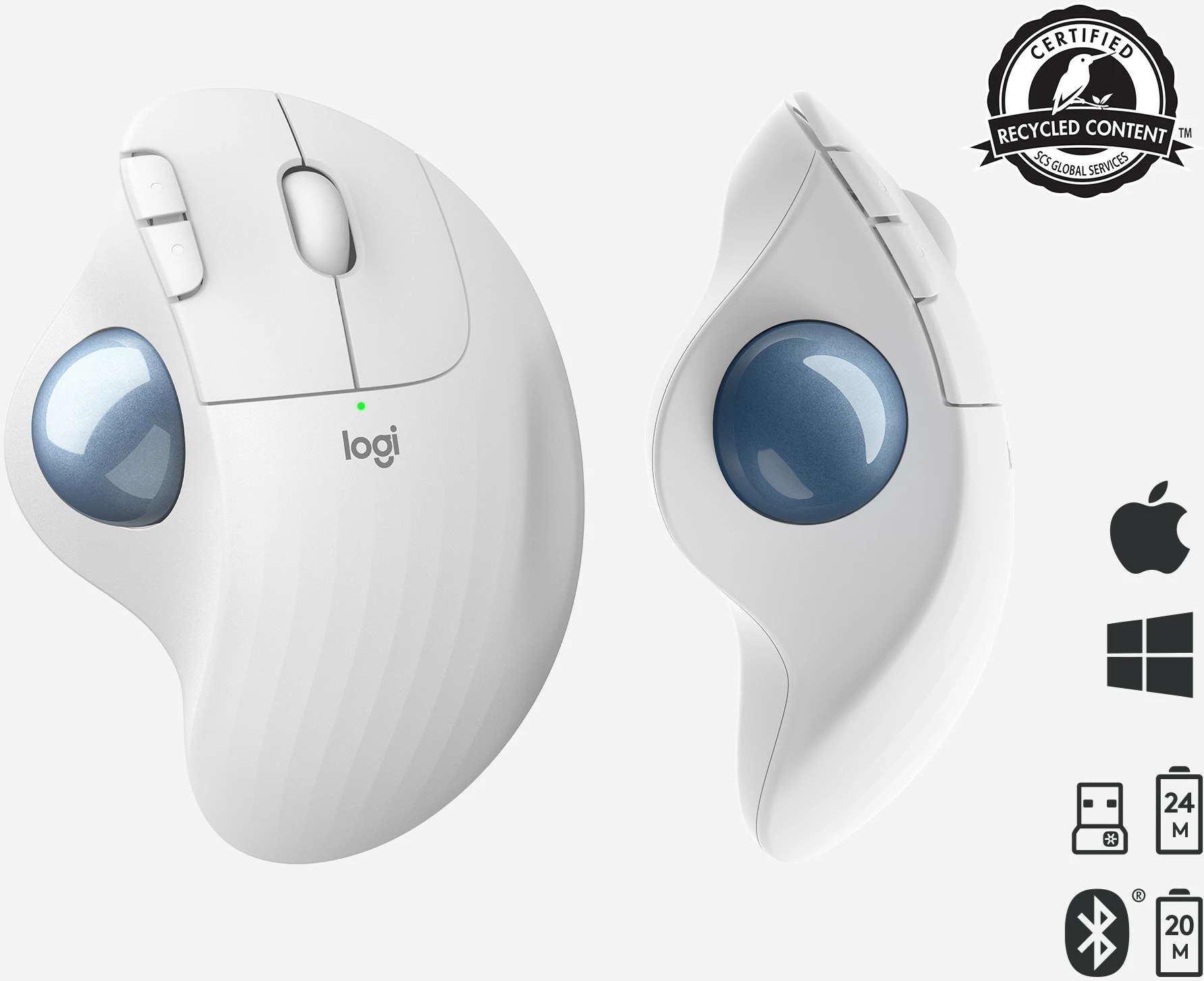 Maus Logitech M575 ERGO wireless trackball, i bardhë