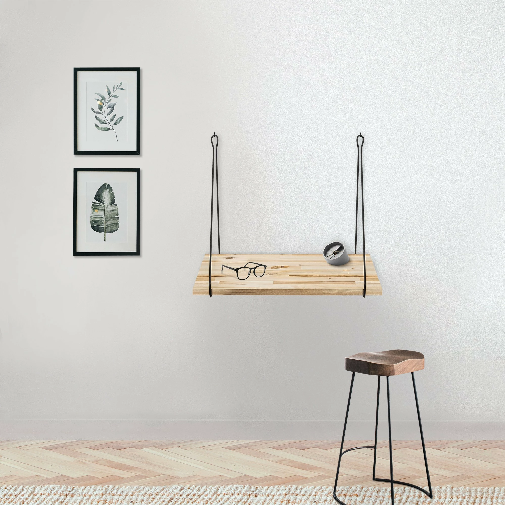 Raft muri prej druri, ngjyrë e zezë dhe druri, Hanah Home, Cm-002