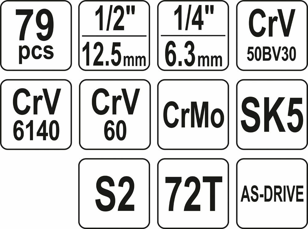 Set veglash Yato YT-38911 79 copë 1/2\" & 1/4\", në valixhe plastike, kuqe/zi