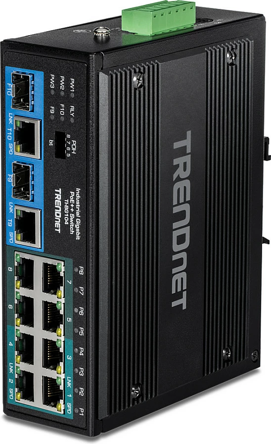 Switch TRENDnet TI-BG104, Gigabit, 10 porta RJ-45 + 2 SFP, PoE++, DIN-Rail, i zi