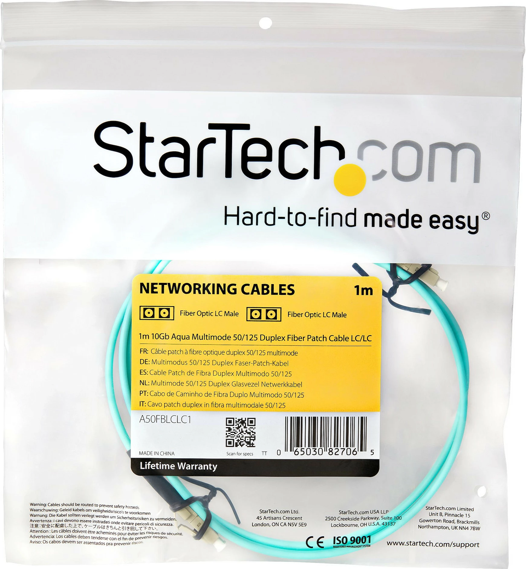 Kabllo fibra optike StarTech LC-LC OM3, 1m, 100Gbps, LSZH, Aqua