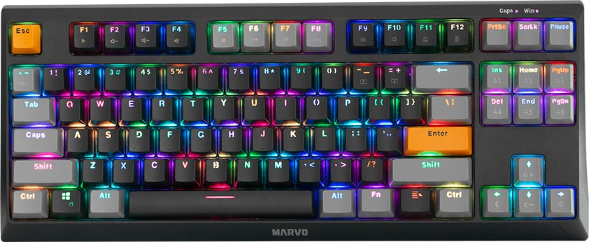 Tastierë mekanike Marvo KG980A EN-B, TKL 87 taste, Blue switch, RGB, me kabllo Type-C, e zezë