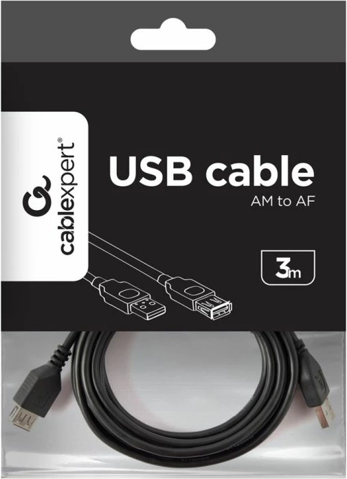 kabllo USB zgjatje Gembird CCP-USB2-AMAF-10, e zezë, 3m