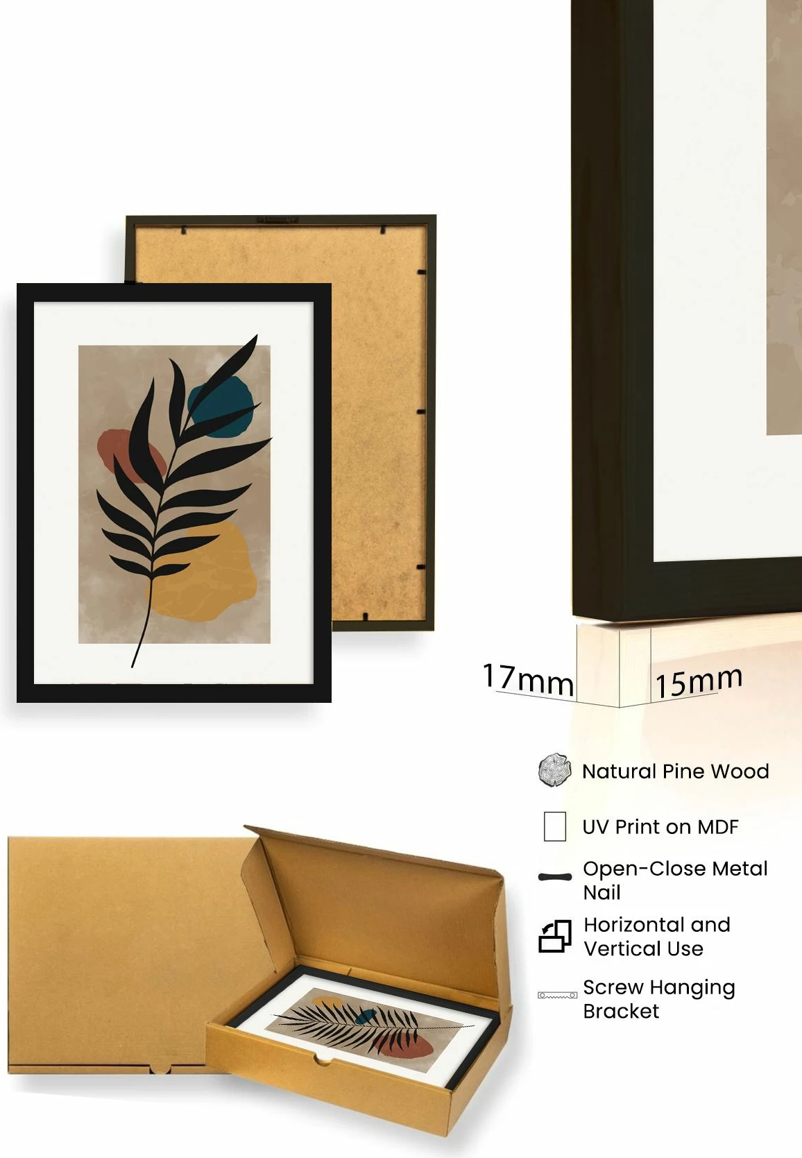 Pikturë dekorative me kornizë MDF (3 copë), Wallity, Huhu483S, 20x30cm