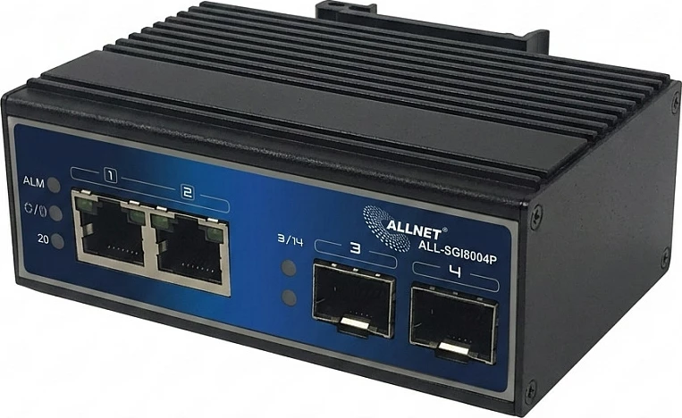 Switch industrial ALLNET ALL-SGI8004P, unmanaged Layer2, 4x GbE, montim DIN, i zi