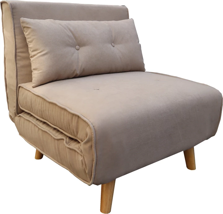 Karrige krevate Josuane I, stof bezhë, këmbë druri natyrale, 77x80x81cm