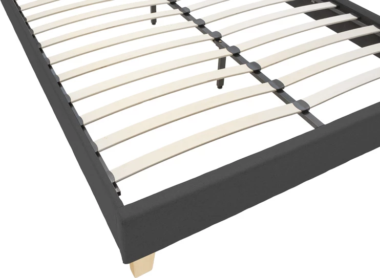 Krevat Mago, material stof ngjyrë gri e errët, këmbë druri natyrale, 160x200cm