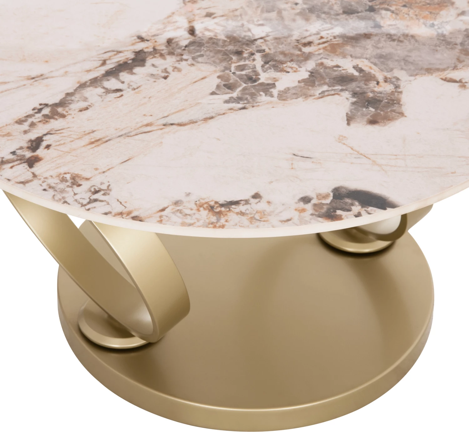 Tavolinë kafeje rrethore me dy sipërfaqe rrotulluese, qeramikë, bazë metalike, AILLERON CD18096.02, 77(50)x44cm