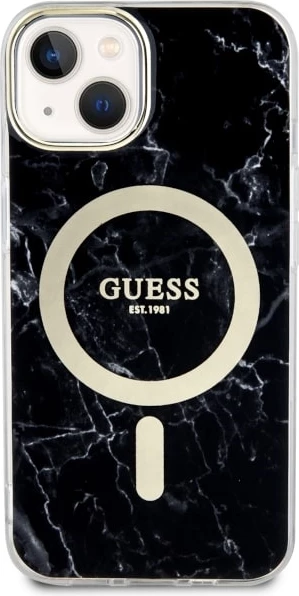 Mbështjellës Guess GUHMP14MPCUMAK për iPhone 14 Plus 6.7", MagSafe, mermer, zi