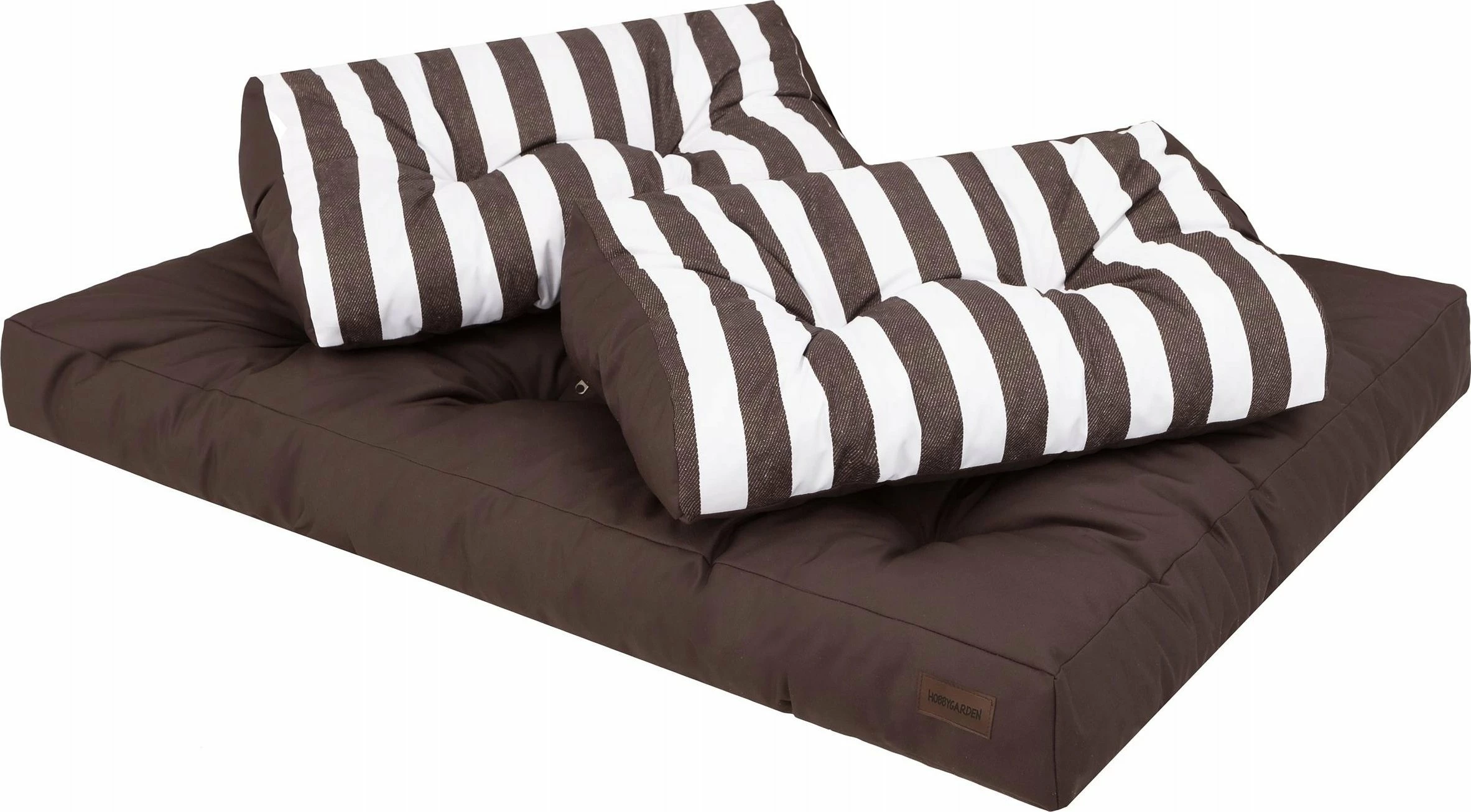 Jastëk mbështetëse shpine për bankë paletash Hobbygarden LEO 60x40 cm me rripa, kafe